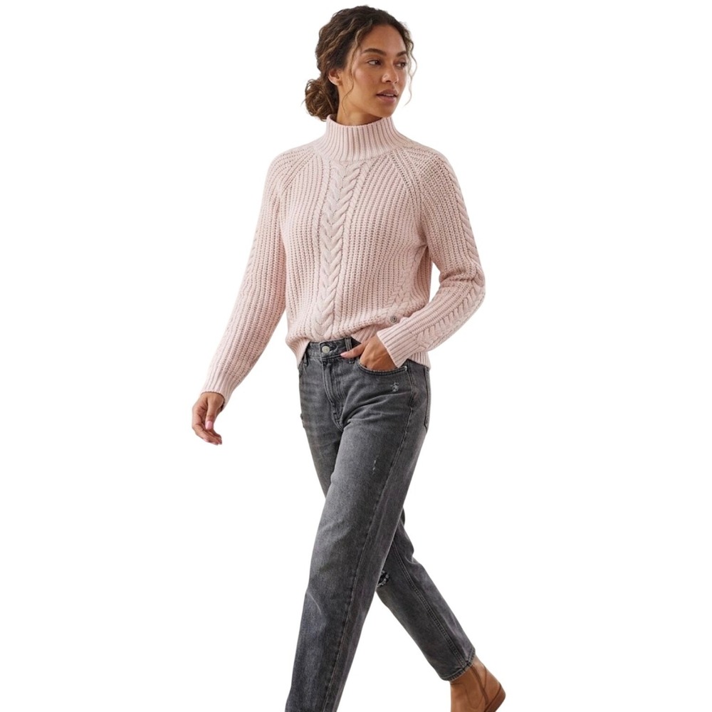 Lululemon Pink Cable Knit Turtleneck Sweater Size 4 Mock Neck Raglan Sleeve - Picture 2 of 7